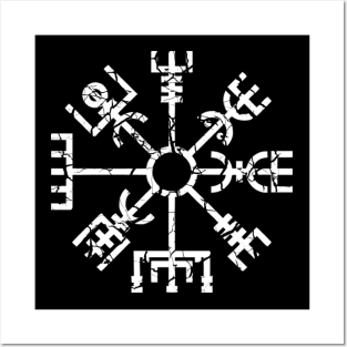 Vegvisir Norse Viking Compass Pagan Wayfinder Symbol Distressed Posters and Art